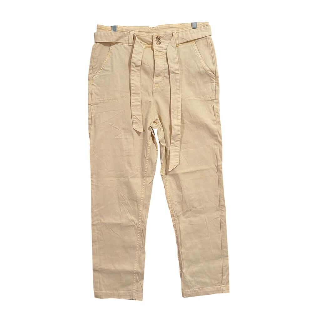Lauren Conrad Womens Pants Yellow Belted High Rise Straight Leg Stretch 12